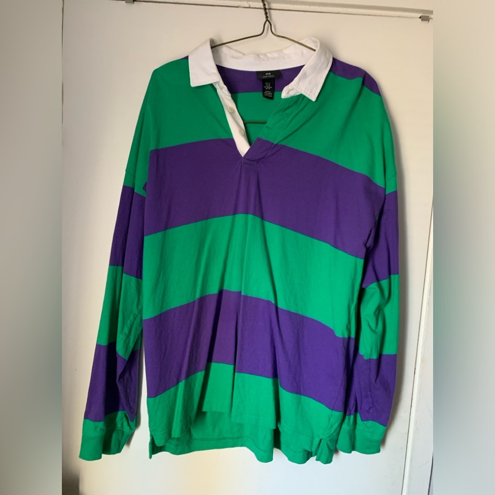 H&M Green and Purple Rugby Shirt
